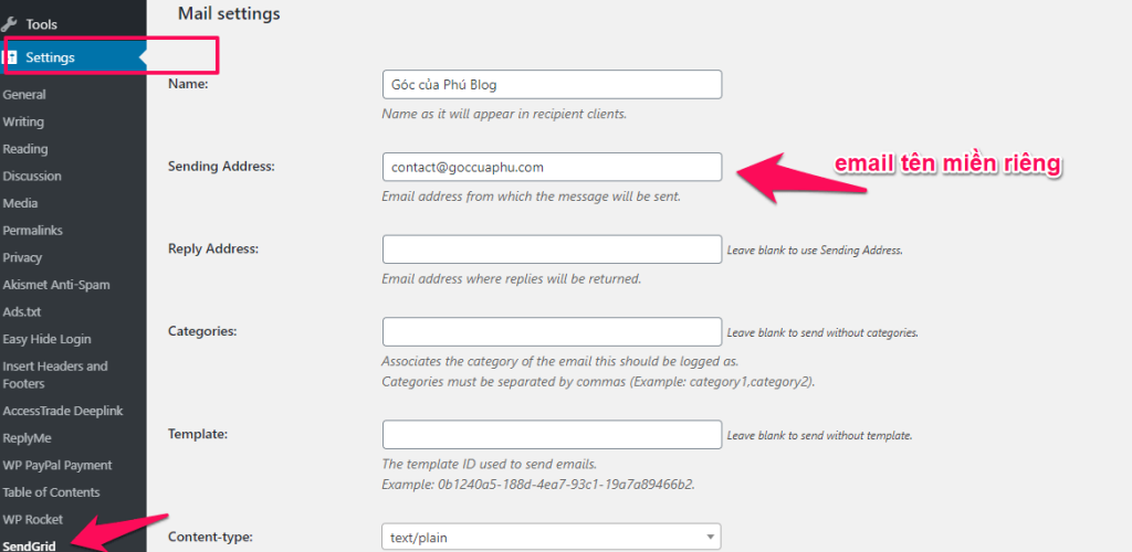 Hướng dẫn sử dụng Sendgrid gửi email SMTP trên blog miễn phí